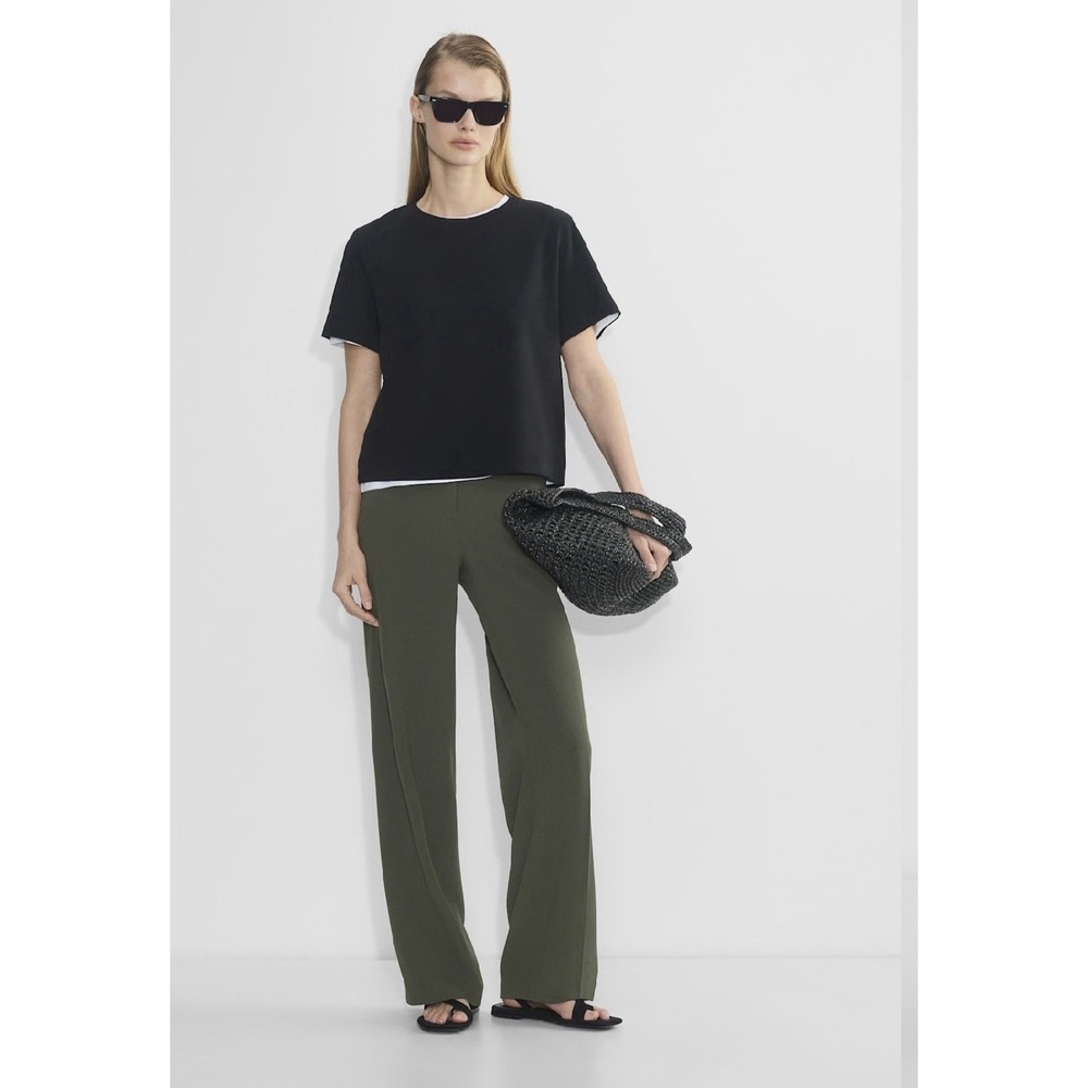 Aritzia Babaton Agency Pant  Mirror Crepe High Rise Olive Green Trousers Size 10